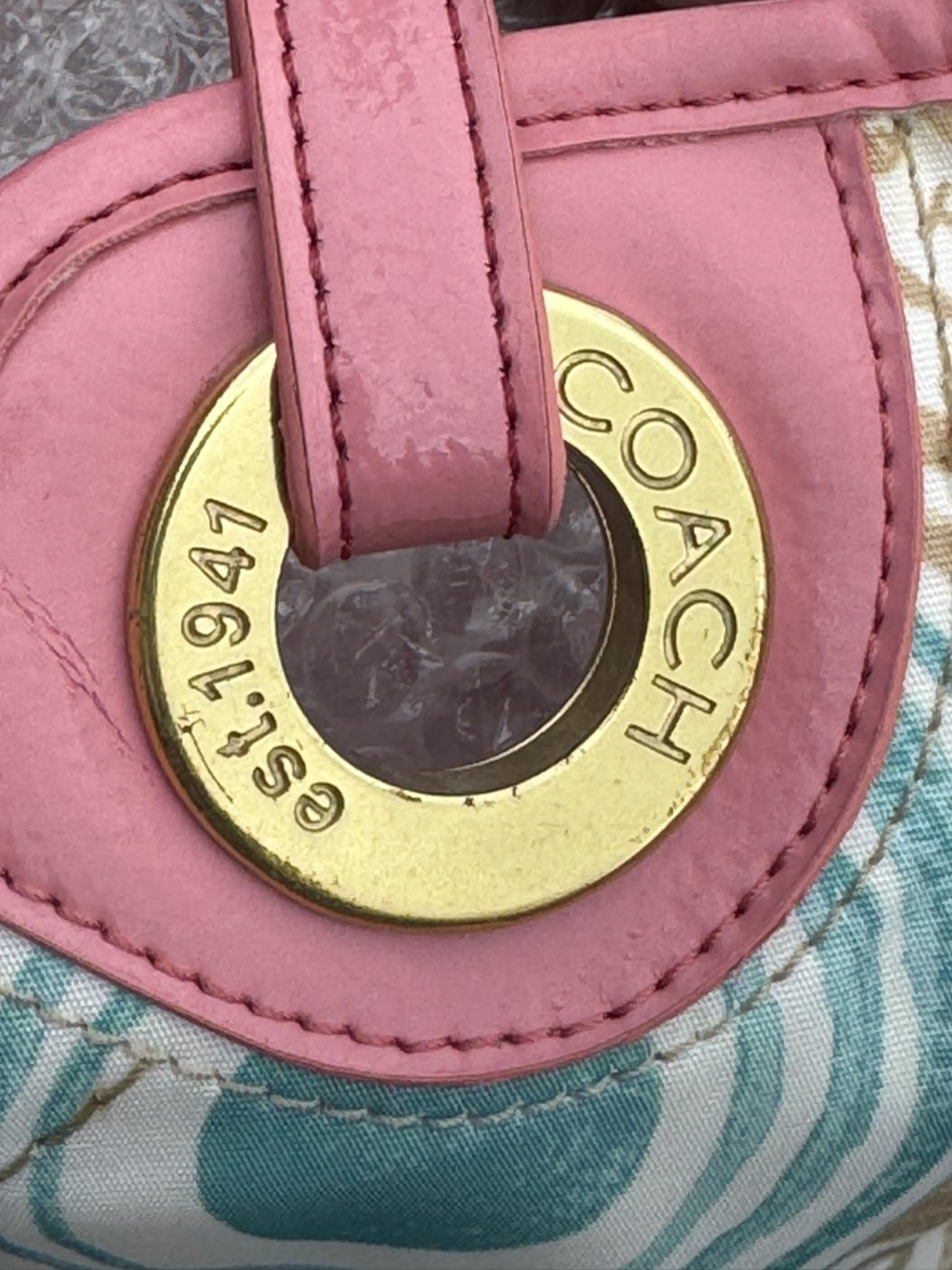 Coach Multicolor Circle Print Tote with Pink Trim and Handles - Picture 4 of 6